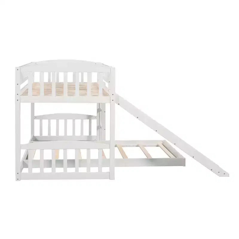 Letto a castello a pavimento con scivolo e scale, letto a castello basso singolo su singolo con contenitore, letto a castello in legno singolo per bambini e neonati