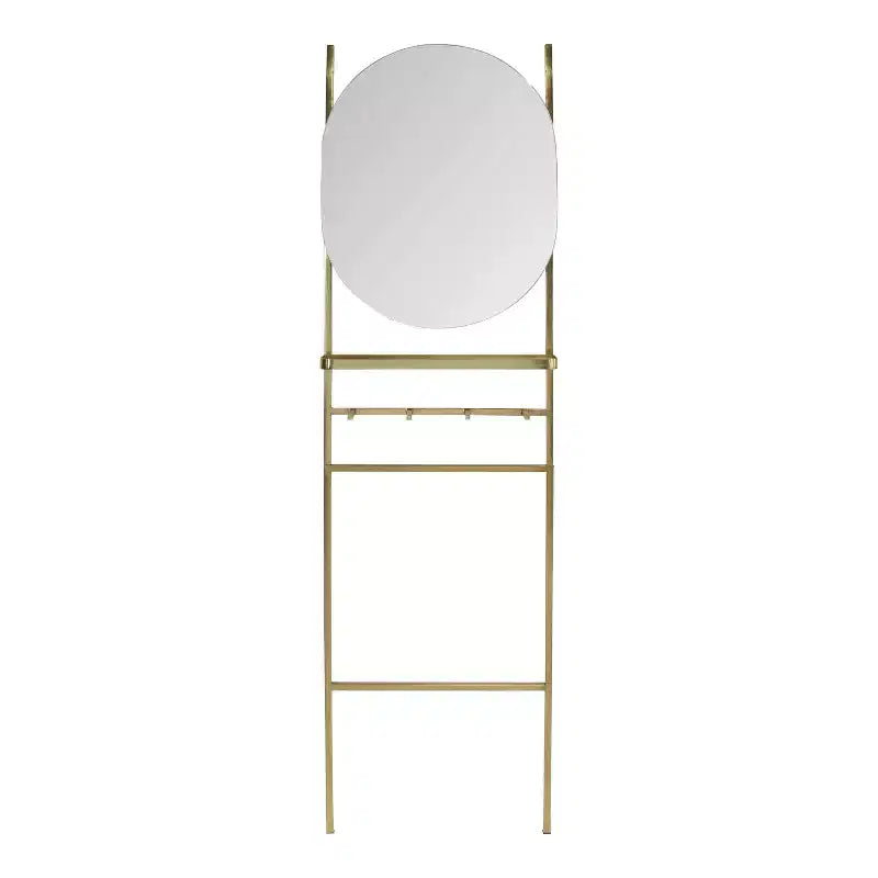 Specchio verticale da appoggio dorato 18" x 67" con ripiano, 4 ganci e specchio a capsula