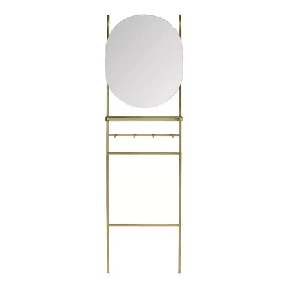 Specchio verticale da appoggio dorato 18" x 67" con ripiano, 4 ganci e specchio a capsula