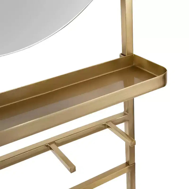 Specchio verticale da appoggio dorato 18" x 67" con ripiano, 4 ganci e specchio a capsula