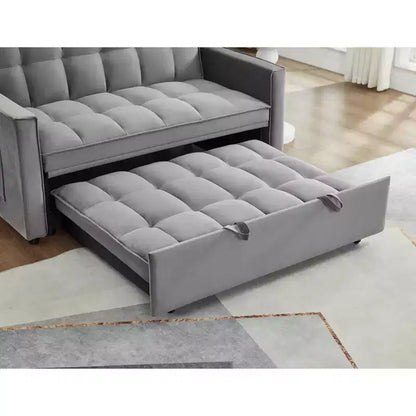 Divano Letto Tufted in Velluto Full Size, Schienale Regolabile su 3 Livelli, 2 Tasche e Cuscini