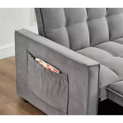 Divano Letto Tufted in Velluto Full Size, Schienale Regolabile su 3 Livelli, 2 Tasche e Cuscini
