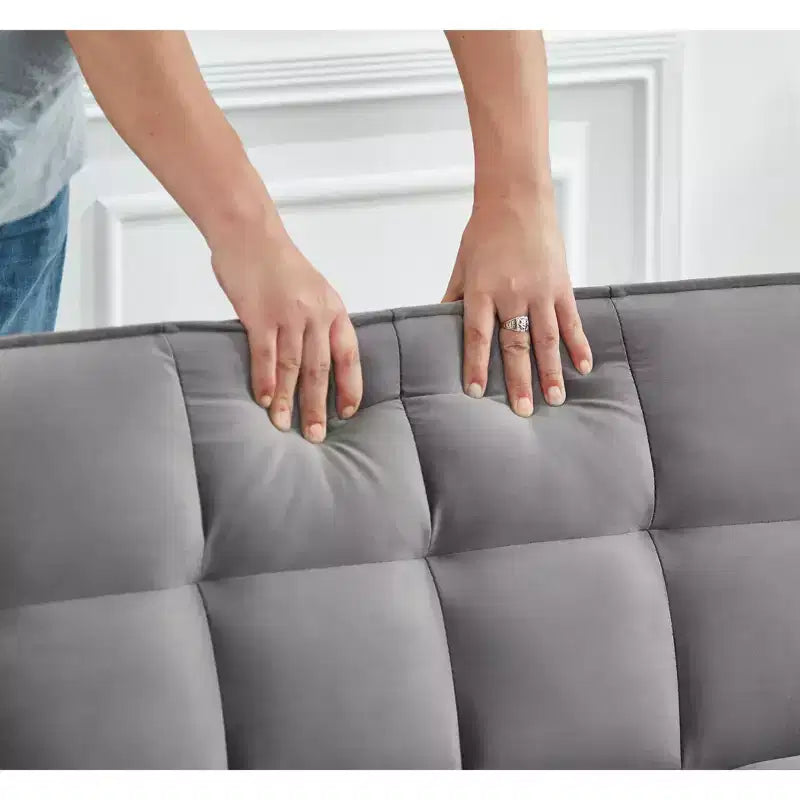Divano Letto Tufted in Velluto Full Size, Schienale Regolabile su 3 Livelli, 2 Tasche e Cuscini