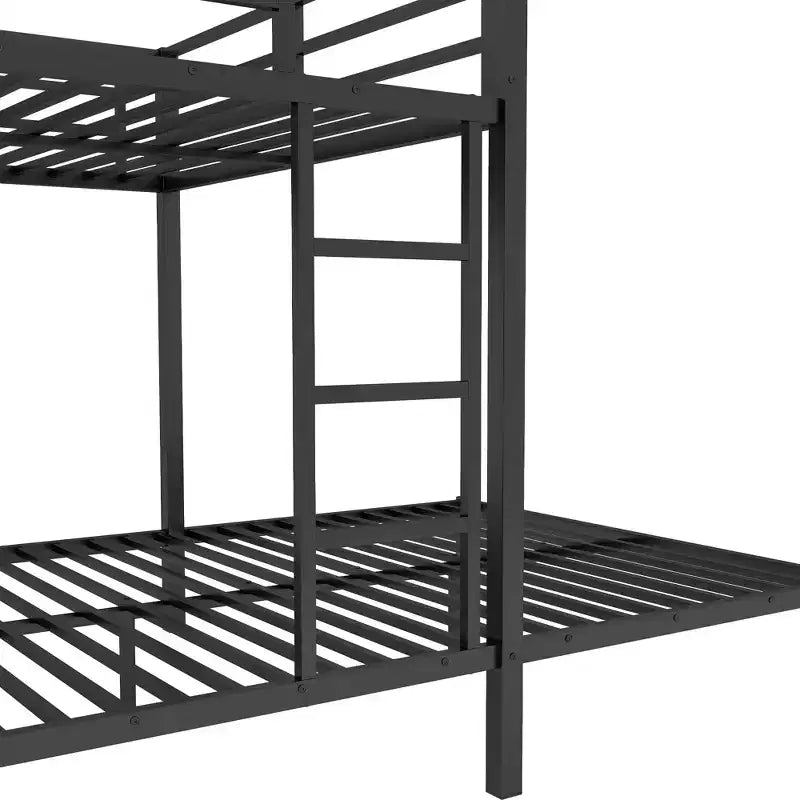 Letto a castello Queen su Queen con armadio integrato, scrivania e contenitore, struttura in metallo, nero