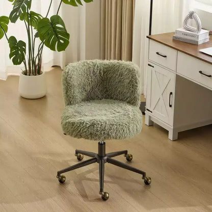Sedia girevole in velluto felpato con base e ruote in bronzo anticato