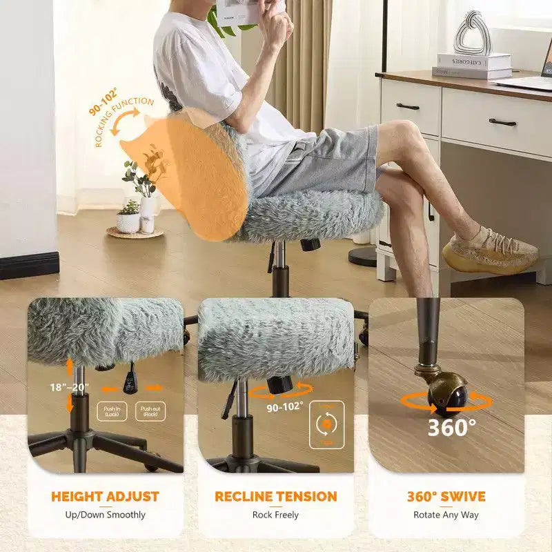 Sedia girevole in velluto felpato con base e ruote in bronzo anticato