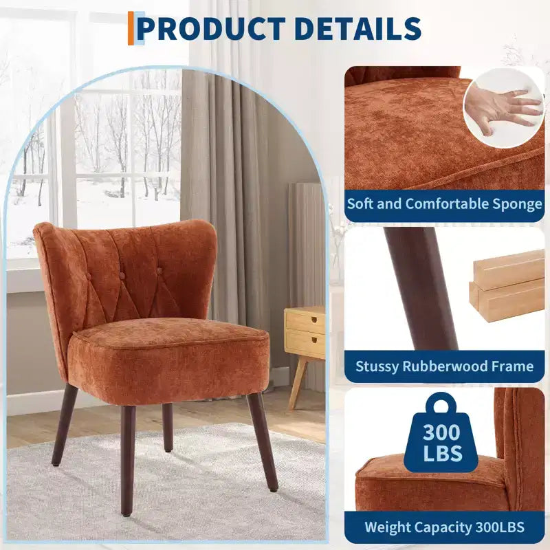 Sedia da pranzo Accent con gambe in legno imbottite, senza braccioli per sala da pranzo, camera da letto, soggiorno