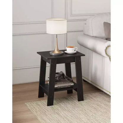 Tavolino a 2 livelli con ripiano, tavolino laterale per soggiorno, camera da letto o ingresso, comodino in stile rustico con montaggio facile