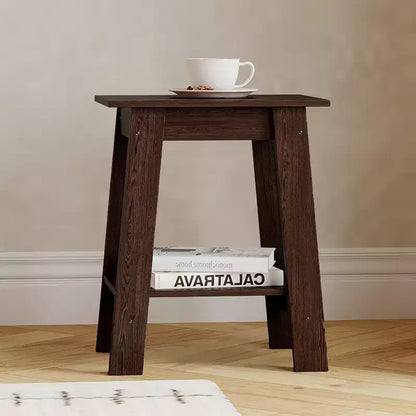 Tavolino a 2 livelli con ripiano, tavolino laterale per soggiorno, camera da letto o ingresso, comodino in stile rustico con montaggio facile