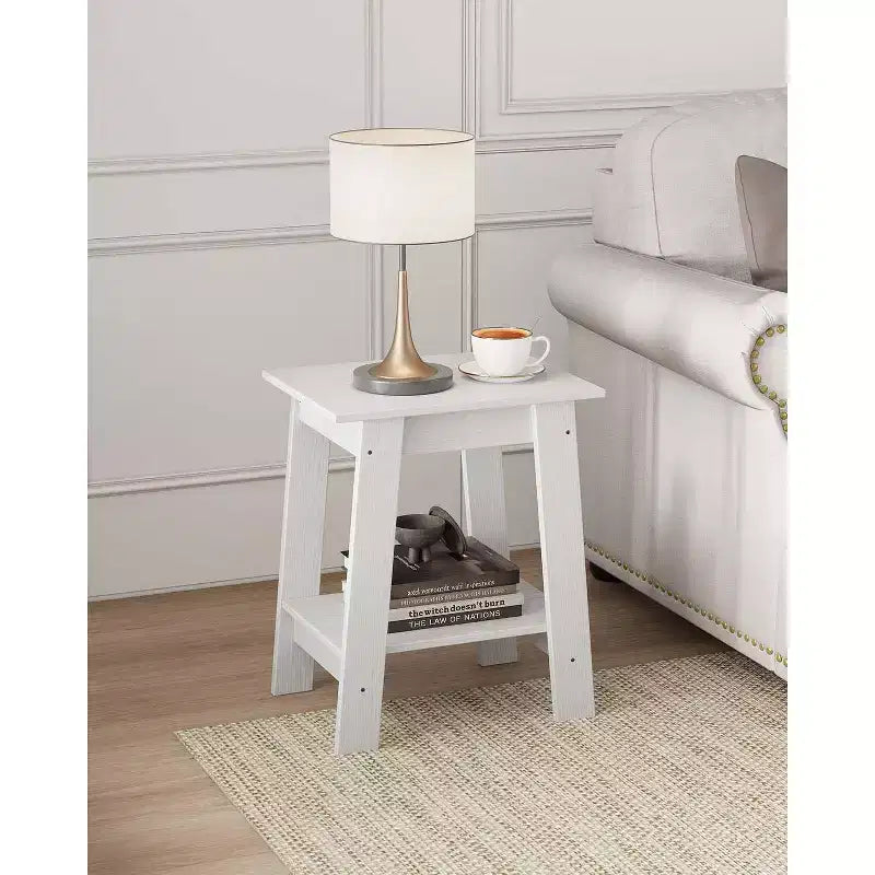 Tavolino a 2 livelli con ripiano, tavolino laterale per soggiorno, camera da letto o ingresso, comodino in stile rustico con montaggio facile