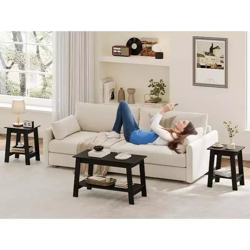Tavolino a 2 livelli con ripiano, tavolino laterale per soggiorno, camera da letto o ingresso, comodino in stile rustico con montaggio facile