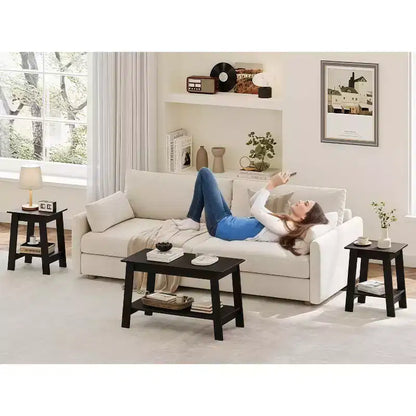 Tavolino a 2 livelli con ripiano, tavolino laterale per soggiorno, camera da letto o ingresso, comodino in stile rustico con montaggio facile