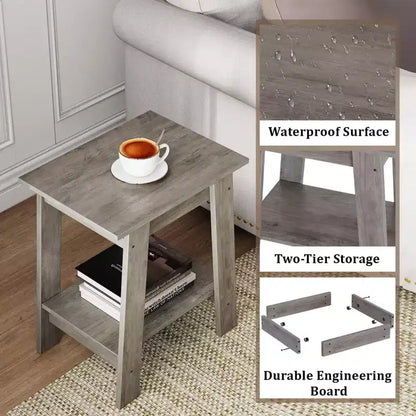 Tavolino a 2 livelli con ripiano, tavolino laterale per soggiorno, camera da letto o ingresso, comodino in stile rustico con montaggio facile