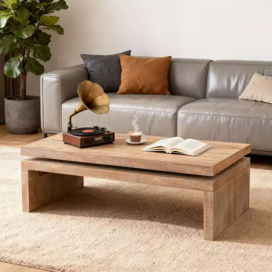 Modern Rustic Wood Coffee Table with Floating Top, 47 Rectangular