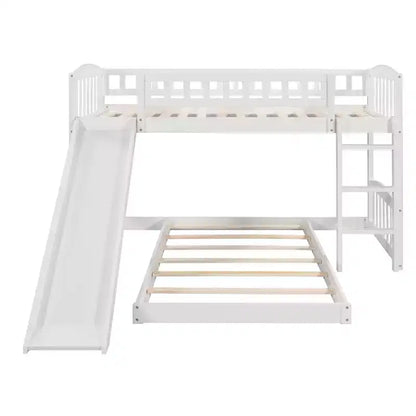 Letto a castello a pavimento con scivolo e scale, letto a castello basso singolo su singolo con contenitore, letto a castello in legno singolo per bambini e neonati