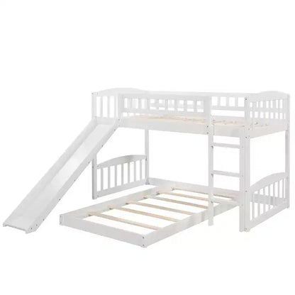 Letto a castello a pavimento con scivolo e scale, letto a castello basso singolo su singolo con contenitore, letto a castello in legno singolo per bambini e neonati