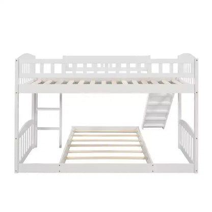 Letto a castello a pavimento con scivolo e scale, letto a castello basso singolo su singolo con contenitore, letto a castello in legno singolo per bambini e neonati