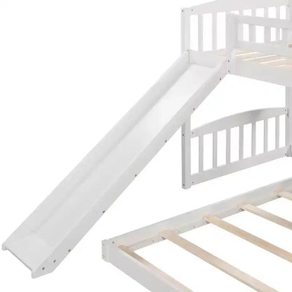 Letto a castello a pavimento con scivolo e scale, letto a castello basso singolo su singolo con contenitore, letto a castello in legno singolo per bambini e neonati
