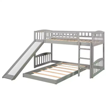 Letto a castello a pavimento con scivolo e scale, letto a castello basso singolo su singolo con contenitore, letto a castello in legno singolo per bambini e neonati