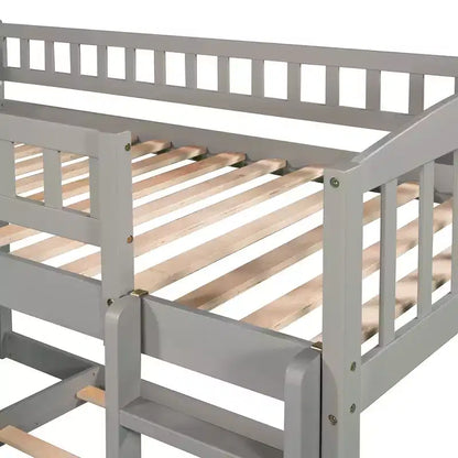Letto a castello a pavimento con scivolo e scale, letto a castello basso singolo su singolo con contenitore, letto a castello in legno singolo per bambini e neonati