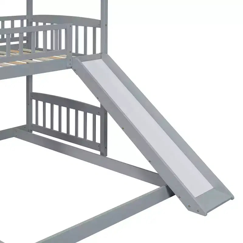 Letto a castello a casetta "Twin over Full" con scivolo e scalini per bambini e ragazzi, struttura in legno con ringhiera di protezione e contenitore