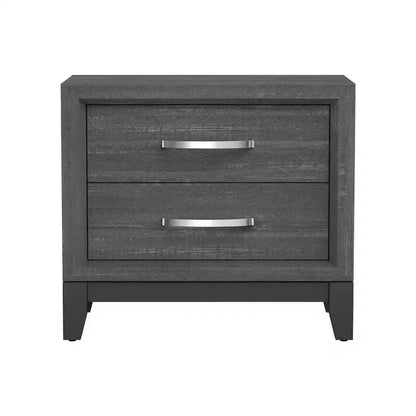 Royal Hampton Bedside Nightstand, 2 Drawers Chrome Bar Handles, Gray Wood