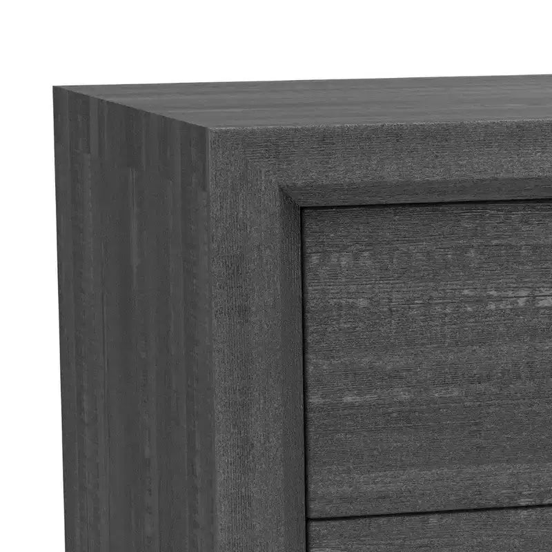 Comodino a 2 cassetti con maniglie a barra cromate, legno grigio