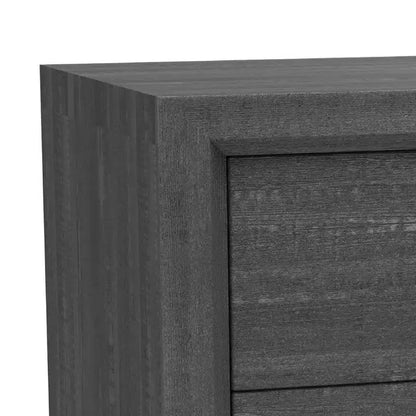 Comodino a 2 cassetti con maniglie a barra cromate, legno grigio