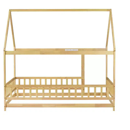 Lettino da Terra per Bambini Una Piazza con Sponde di Sicurezza e Sportello, Design Montessori Moderno in Legno