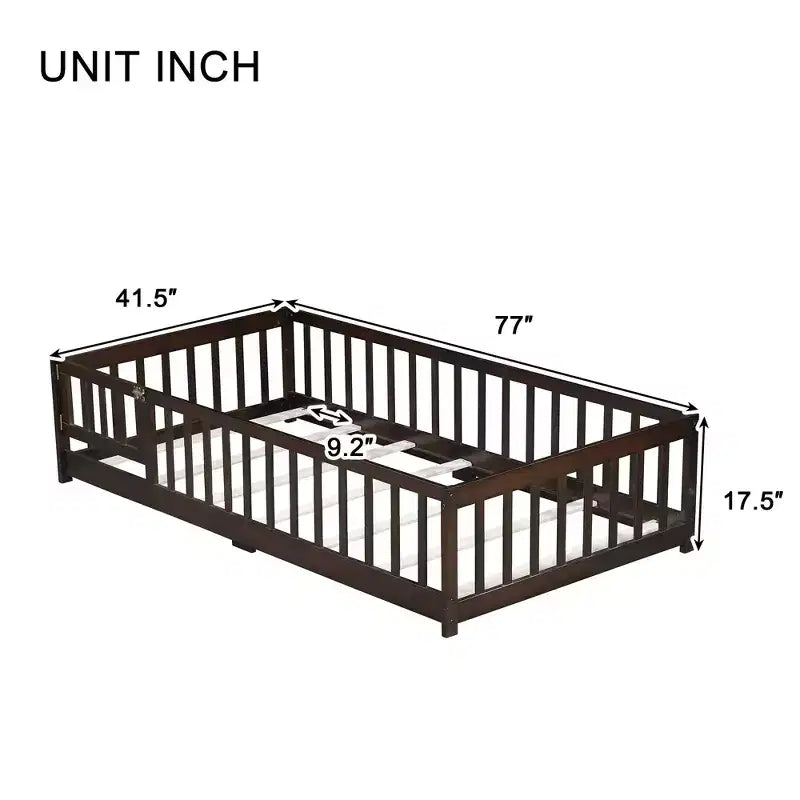 Lettino da Terra per Bambini Una Piazza con Sponde di Sicurezza e Sportello, Design Montessori Moderno in Legno