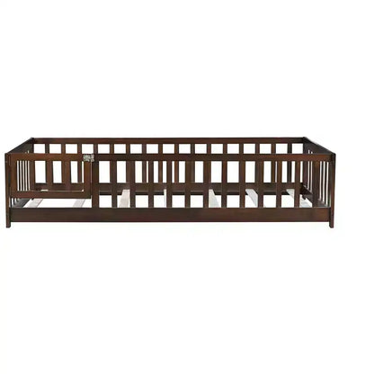 Lettino da Terra per Bambini Una Piazza con Sponde di Sicurezza e Sportello, Design Montessori Moderno in Legno