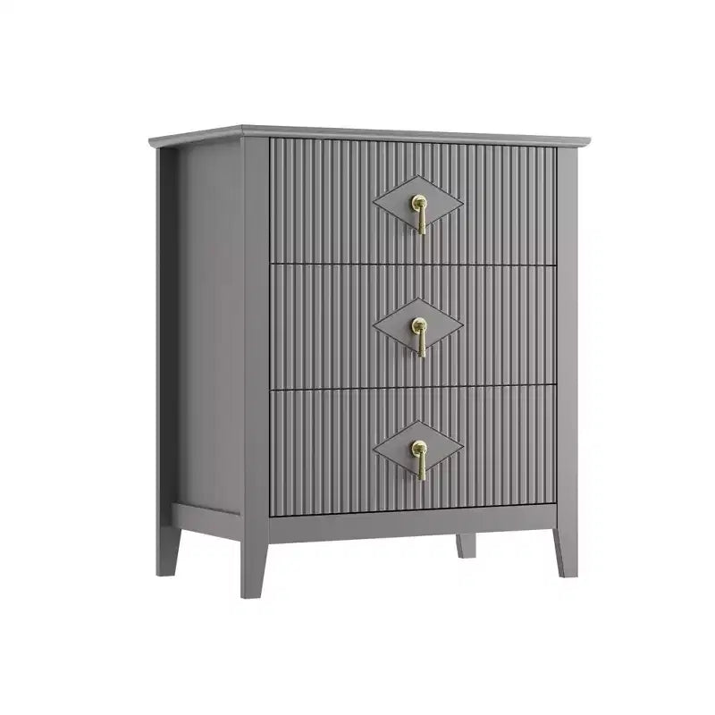Comodino in Legno con Cassettiera Scanalata, Comodino a 3 Cassetti - Cassettiera Moderna per Camera da Letto, Soggiorno, Corridoio e Ingresso