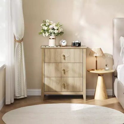 Comodino in Legno con Cassettiera Scanalata, Comodino a 3 Cassetti - Cassettiera Moderna per Camera da Letto, Soggiorno, Corridoio e Ingresso