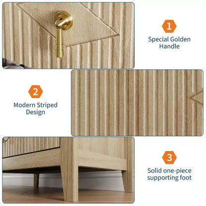 Comodino in Legno con Cassettiera Scanalata, Comodino a 3 Cassetti - Cassettiera Moderna per Camera da Letto, Soggiorno, Corridoio e Ingresso