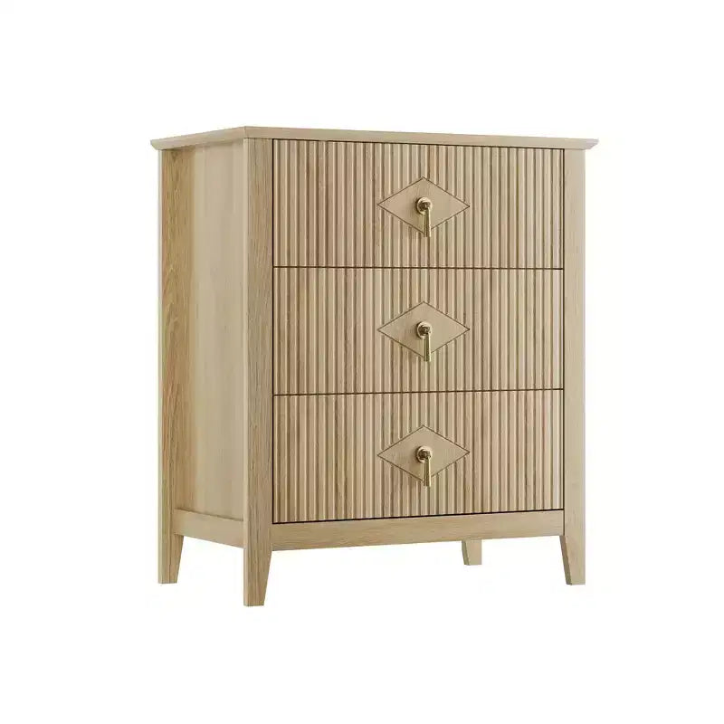 Comodino in Legno con Cassettiera Scanalata, Comodino a 3 Cassetti - Cassettiera Moderna per Camera da Letto, Soggiorno, Corridoio e Ingresso