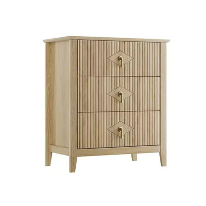 Comodino in Legno con Cassettiera Scanalata, Comodino a 3 Cassetti - Cassettiera Moderna per Camera da Letto, Soggiorno, Corridoio e Ingresso