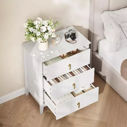 Comodino in Legno con Cassettiera Scanalata, Comodino a 3 Cassetti - Cassettiera Moderna per Camera da Letto, Soggiorno, Corridoio e Ingresso