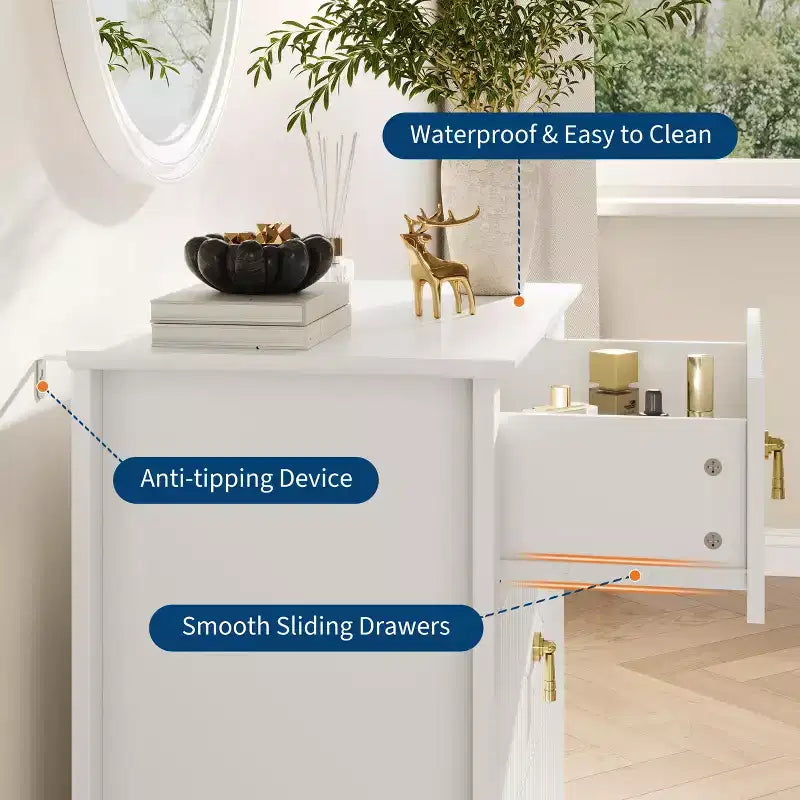 Comodino in Legno con Cassettiera Scanalata, Comodino a 3 Cassetti - Cassettiera Moderna per Camera da Letto, Soggiorno, Corridoio e Ingresso