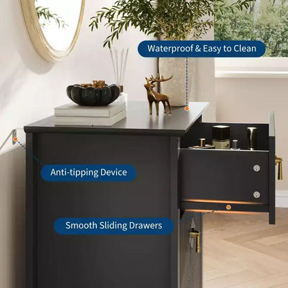 Comodino in Legno con Cassettiera Scanalata, Comodino a 3 Cassetti - Cassettiera Moderna per Camera da Letto, Soggiorno, Corridoio e Ingresso