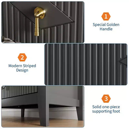 Comodino in Legno con Cassettiera Scanalata, Comodino a 3 Cassetti - Cassettiera Moderna per Camera da Letto, Soggiorno, Corridoio e Ingresso