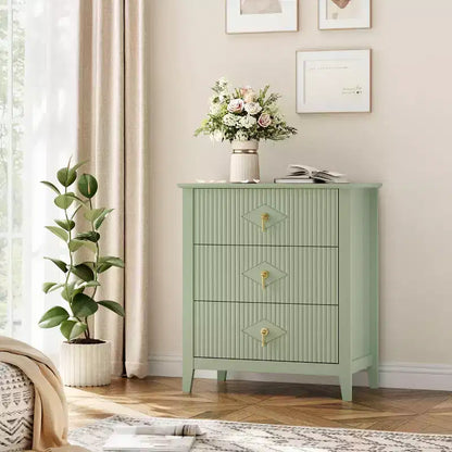 Comodino in Legno con Cassettiera Scanalata, Comodino a 3 Cassetti - Cassettiera Moderna per Camera da Letto, Soggiorno, Corridoio e Ingresso