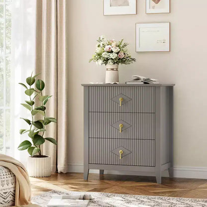 Comodino in Legno con Cassettiera Scanalata, Comodino a 3 Cassetti - Cassettiera Moderna per Camera da Letto, Soggiorno, Corridoio e Ingresso