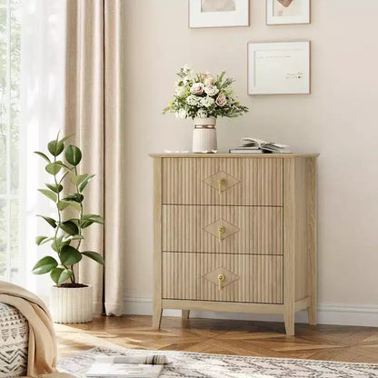 Comodino in Legno con Cassettiera Scanalata, Comodino a 3 Cassetti - Cassettiera Moderna per Camera da Letto, Soggiorno, Corridoio e Ingresso