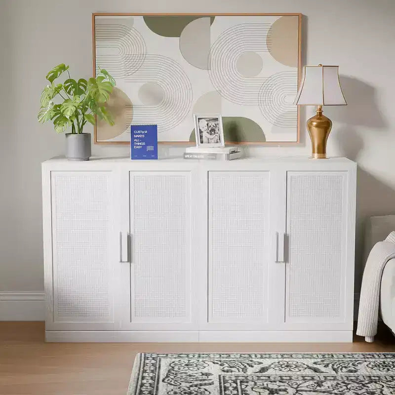 Credenza Nera con Cerniere Regolabili e Gestione Cavi, Mobile Contenitore Moderno