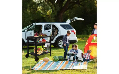 Carrello per barbecue da esterno a 3 ripiani, carrello da barbecue mobile con due ruote e ganci