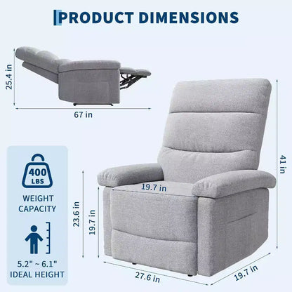Poltrona Reclinabile per Adulti, Reclinabile Manuale in Tessuto con Tasca Laterale, Divano Singolo Regolabile con Supporto Ergonomico per la Schiena per Soggiorno, Camera da Letto