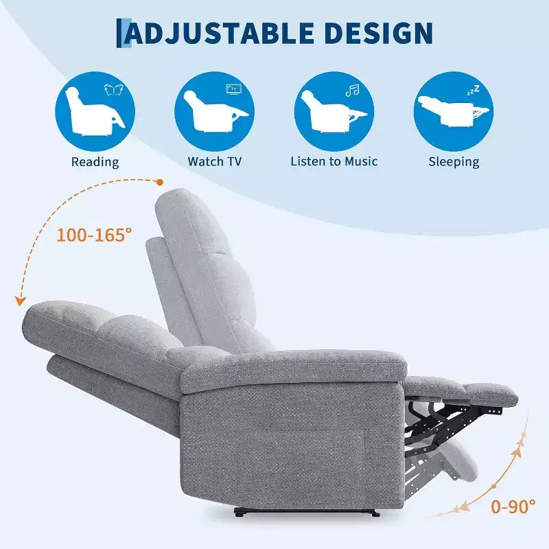 Poltrona Reclinabile per Adulti, Reclinabile Manuale in Tessuto con Tasca Laterale, Divano Singolo Regolabile con Supporto Ergonomico per la Schiena per Soggiorno, Camera da Letto