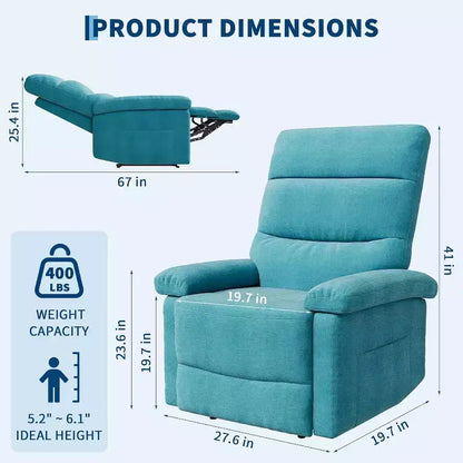 Poltrona Reclinabile per Adulti, Reclinabile Manuale in Tessuto con Tasca Laterale, Divano Singolo Regolabile con Supporto Ergonomico per la Schiena per Soggiorno, Camera da Letto