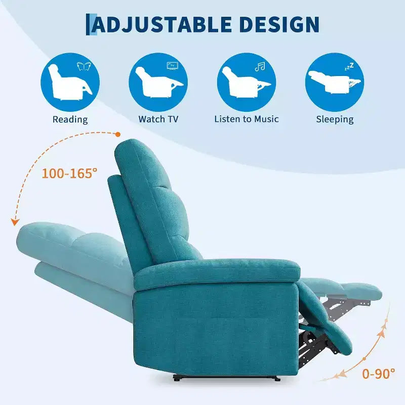 Poltrona Reclinabile per Adulti, Reclinabile Manuale in Tessuto con Tasca Laterale, Divano Singolo Regolabile con Supporto Ergonomico per la Schiena per Soggiorno, Camera da Letto