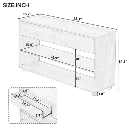 Tavolo consolle da ingresso da 147 cm con 2 cassetti, tavolino da divano stretto a 3 ripiani, tavolo consolle dietro al divano per soggiorno, ingresso e corridoio